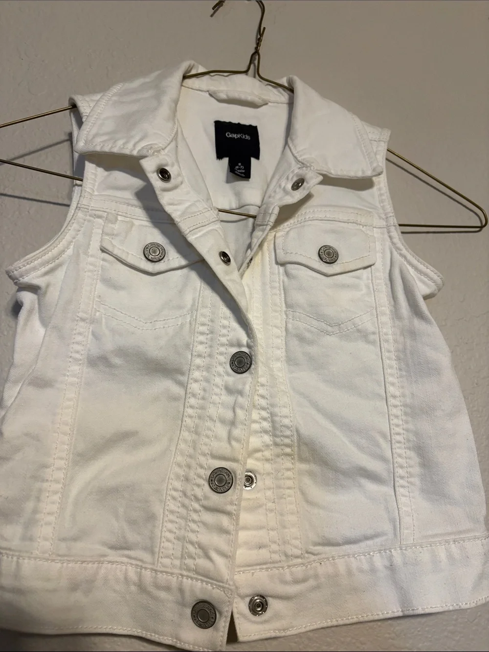 GAP White Girls' Denim Vest with Snap Buttons